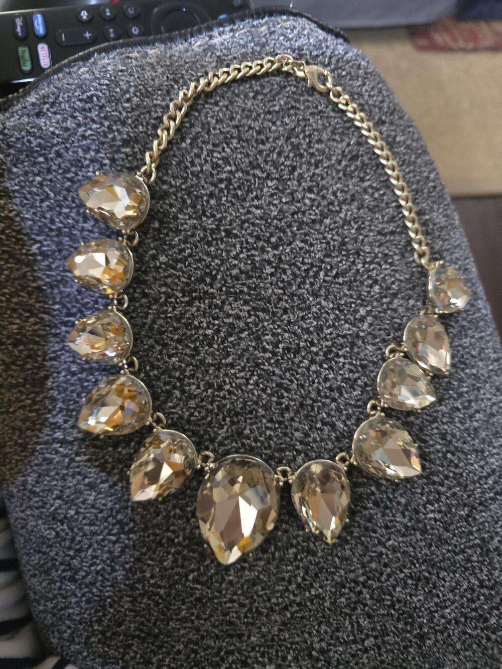 Express 15" Statement Necklace Large Champagne Rhinestones Gold Tone